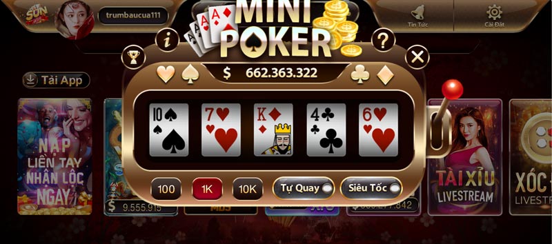 Poker Mini - Quay liền tay trúng ngay x1000